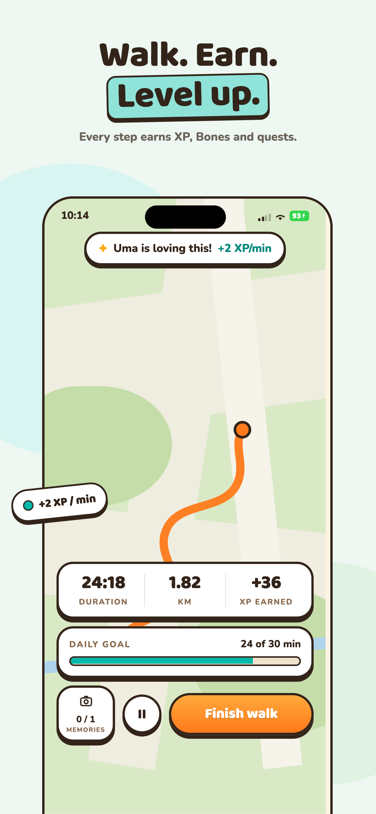 Woofit tracking a walk in progress