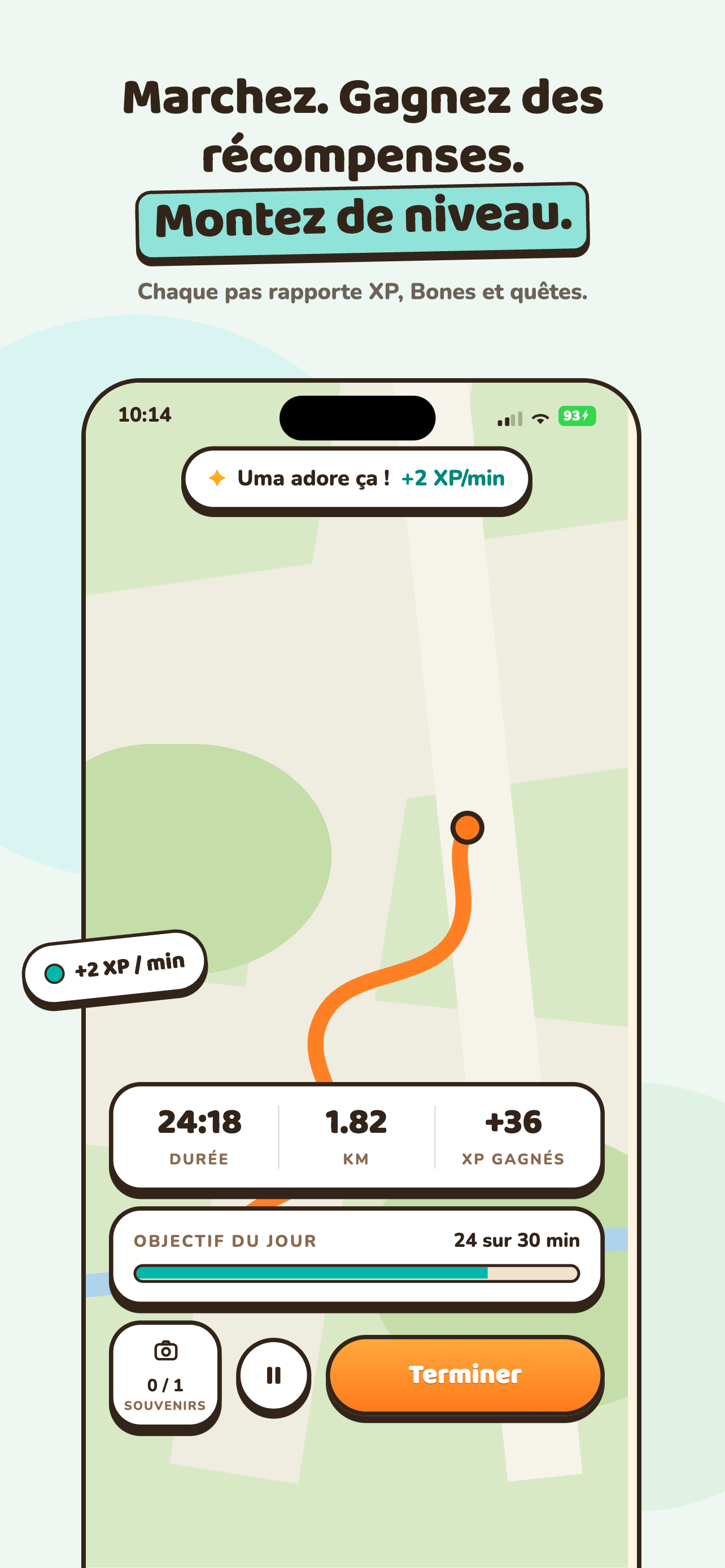 Woofit pendant une balade, trajet et statistiques en direct