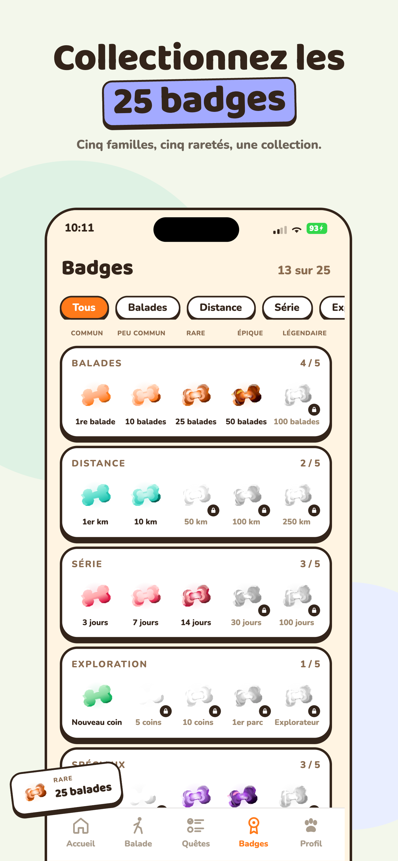 Collection de badges dans Woofit