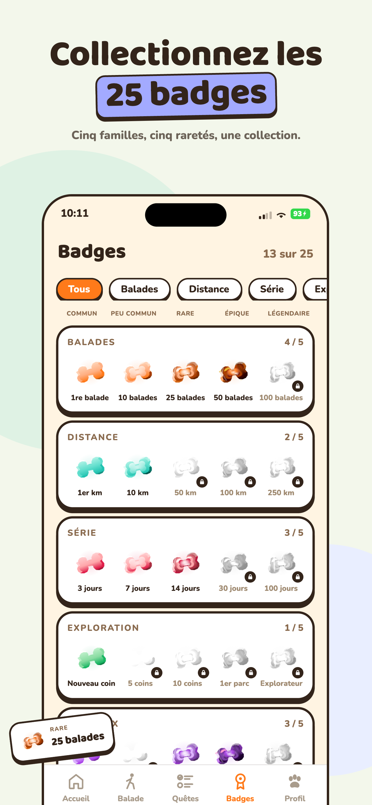 Collection de badges dans Woofit