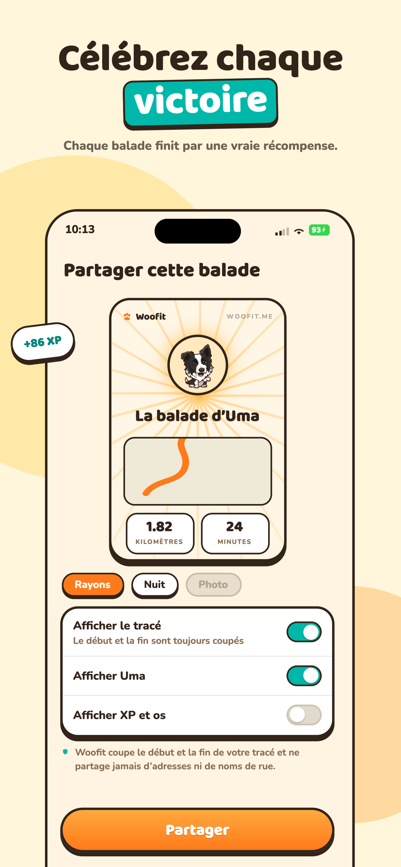 Carte de résumé de balade prête à partager